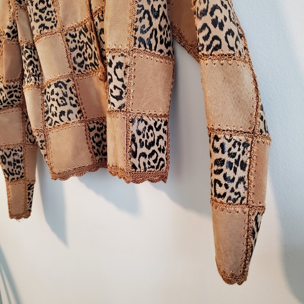 Quilted Patchwork Leather Leopard Animal Print Bl… - image 7